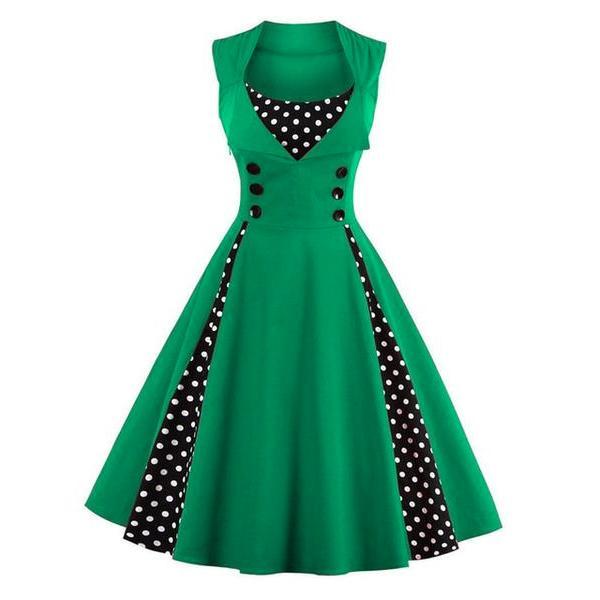 Plus Size Women Robe Retro Vintage Dress Dot Swing Pin Up Summer Party Dresses