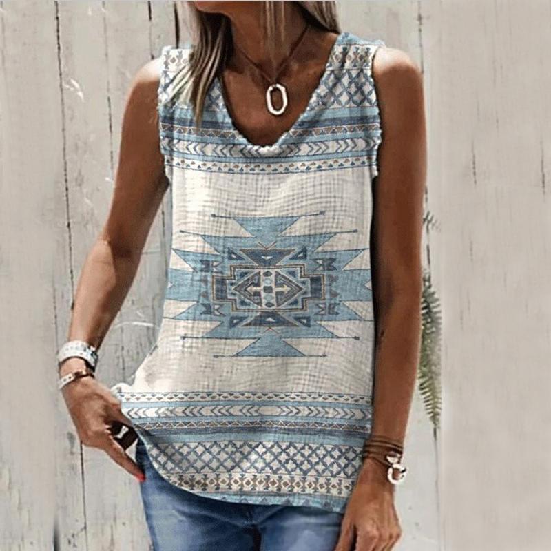 Vintage Geometric Print Sleeveless Vest