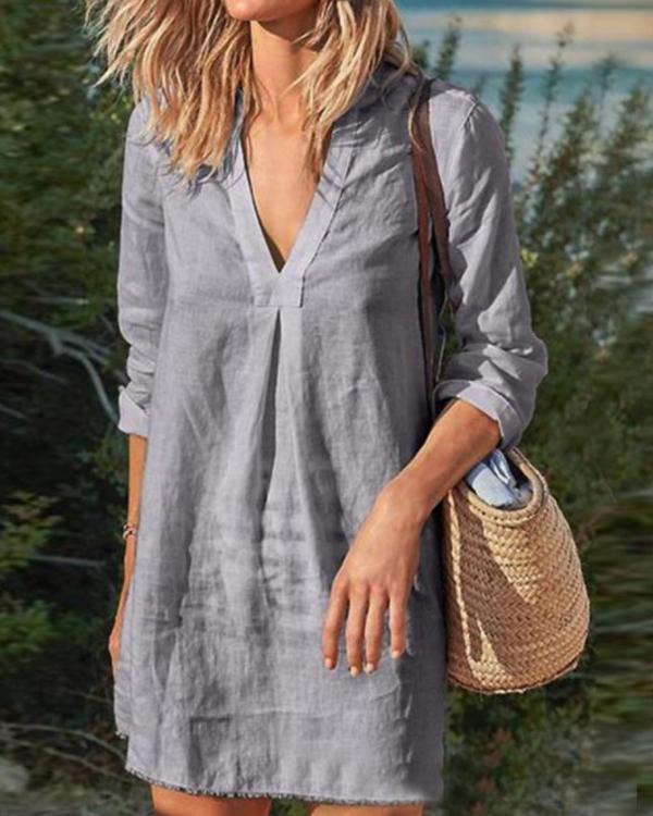 Yearn V Neck Linen Dress