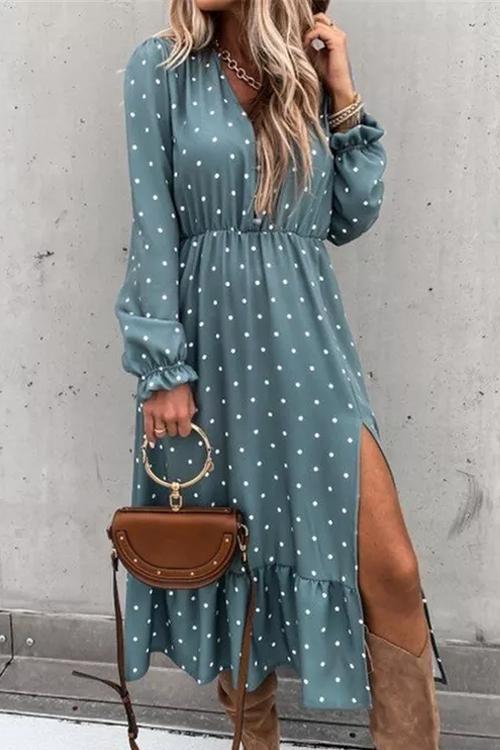 Polka Dots flouncing Maxi Dress