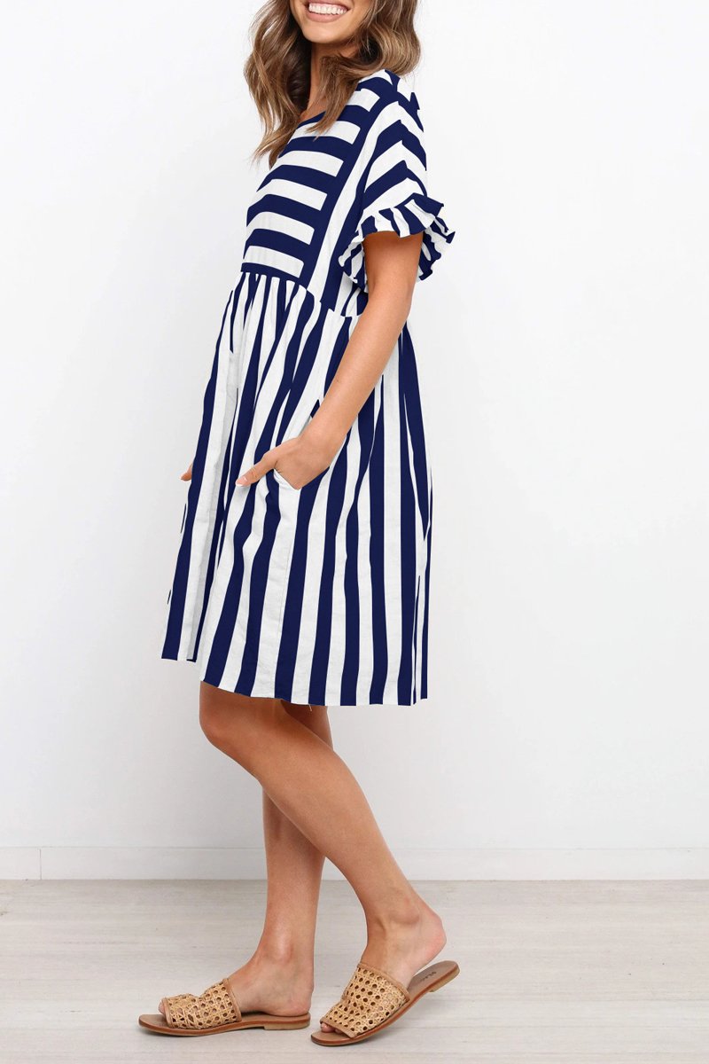 Ruffle Sleeve Stripe Print Dress