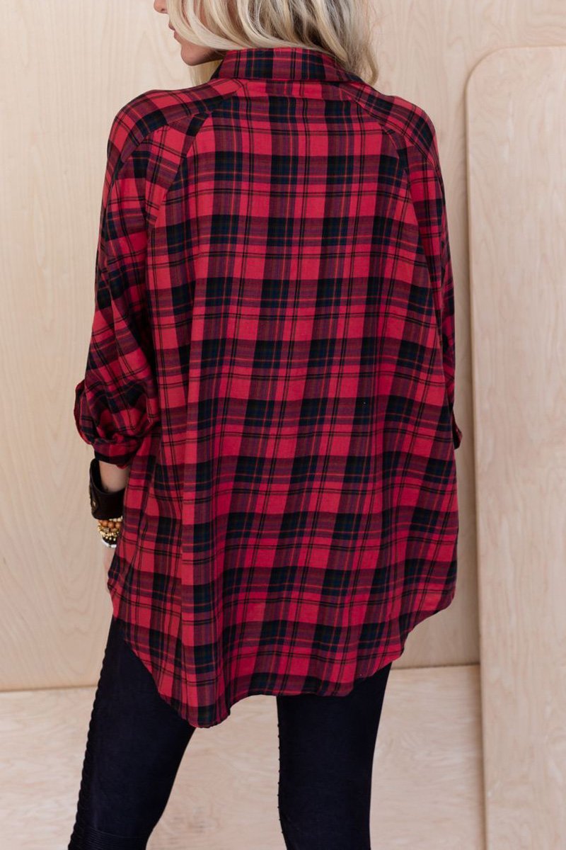 Casual Colorful Plaid Lapel Blouse