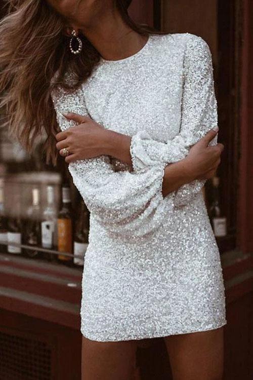 Sequin Puff Sleeve Sheath Dress