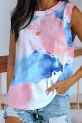 Tie Dye Round Neck Sleeveless Top