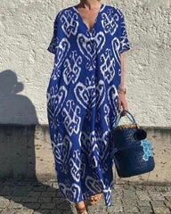 Boho Pattern Print V Neck Maxi Dress