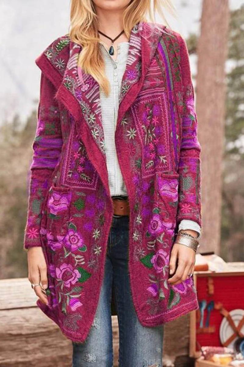 Vintage Floral Print Long Sleeve Coat