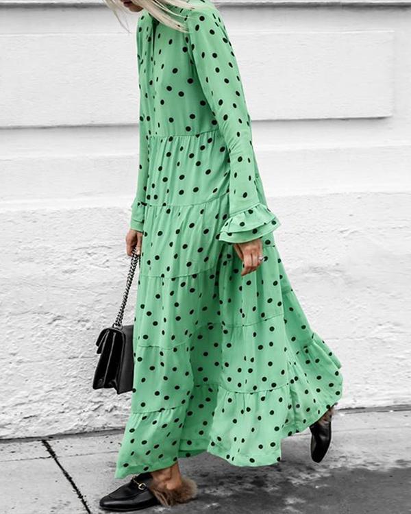 Polka-dot Long Sleeves Maxi Dress