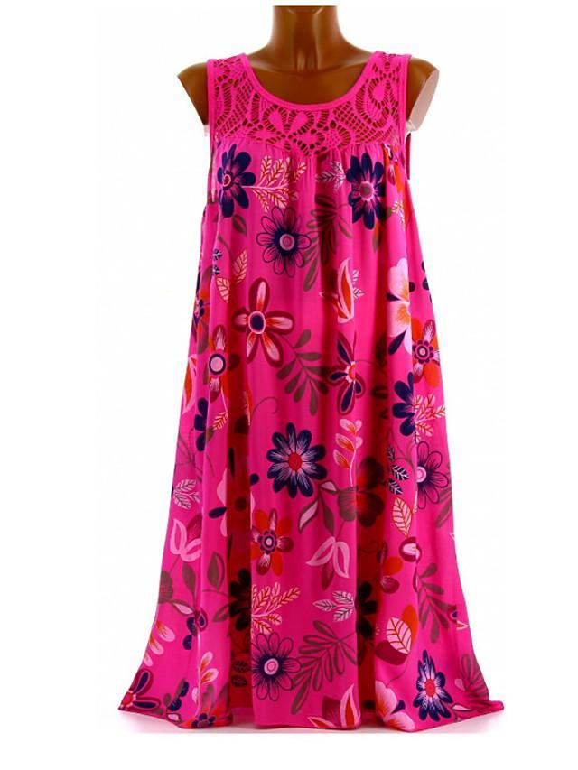 Women's Shift Dress Knee Length Dress - Sleeveless Floral Lace Print Summer Plus Size Hot Mumu Beach vacation dresses 2020 White Black Army Green Fuchsia Navy Blue M L XL XXL 3XL 4XL 5XL