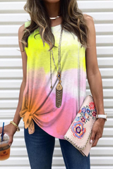 Tie Dye Sleeveless Round Neck Kontted Casual T-Shirt