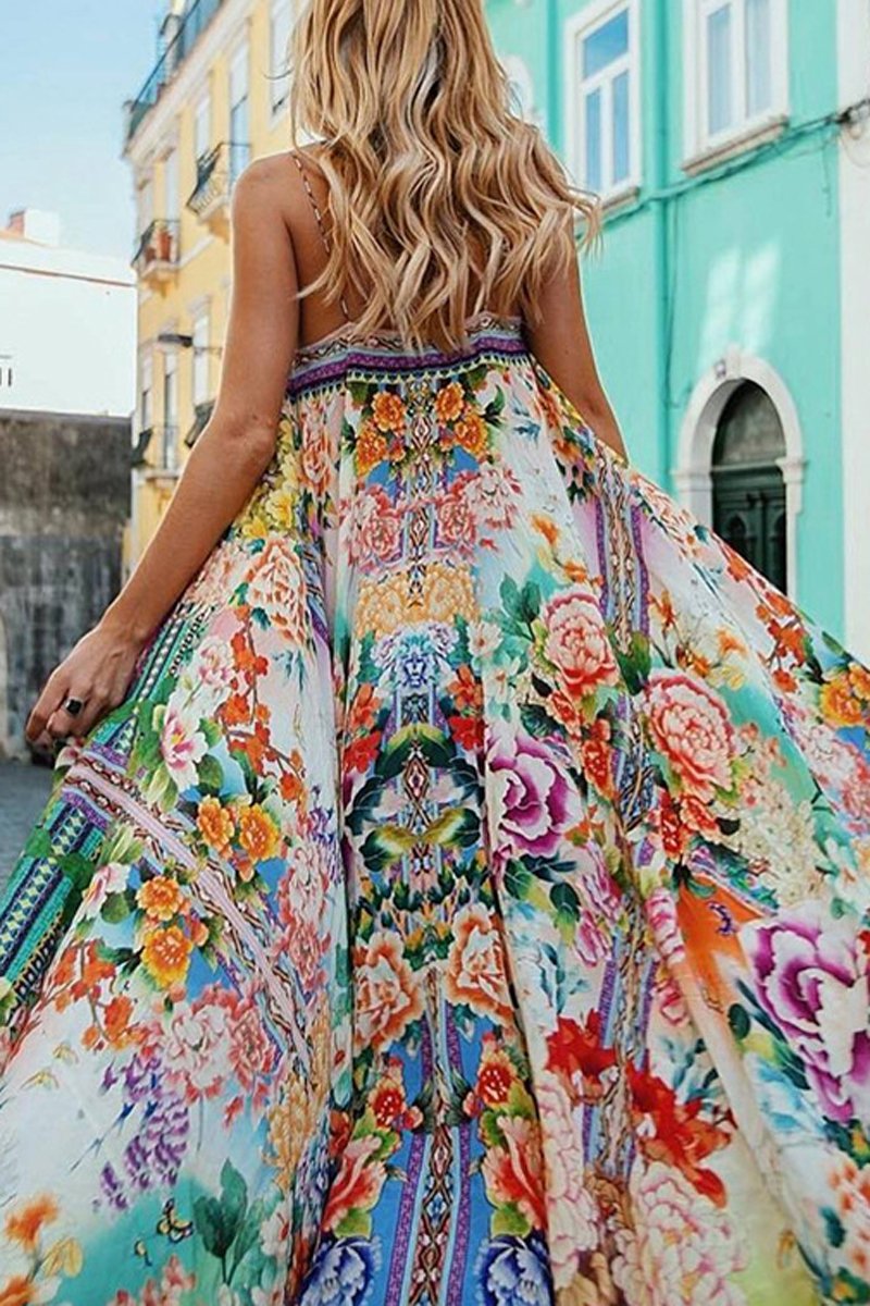 Bohemian Floral Printed Beach Dress