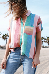 Rainbow Stripe Lapel Blouse