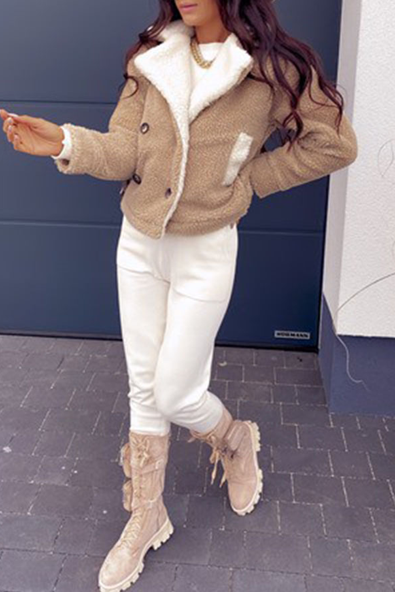 Warm Solid Color Fluffy Pocket Coat