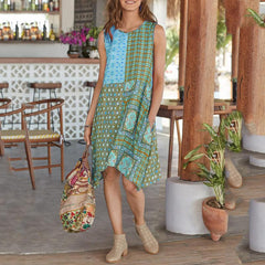 Bohemian Geometric Stitching Pocket Dress