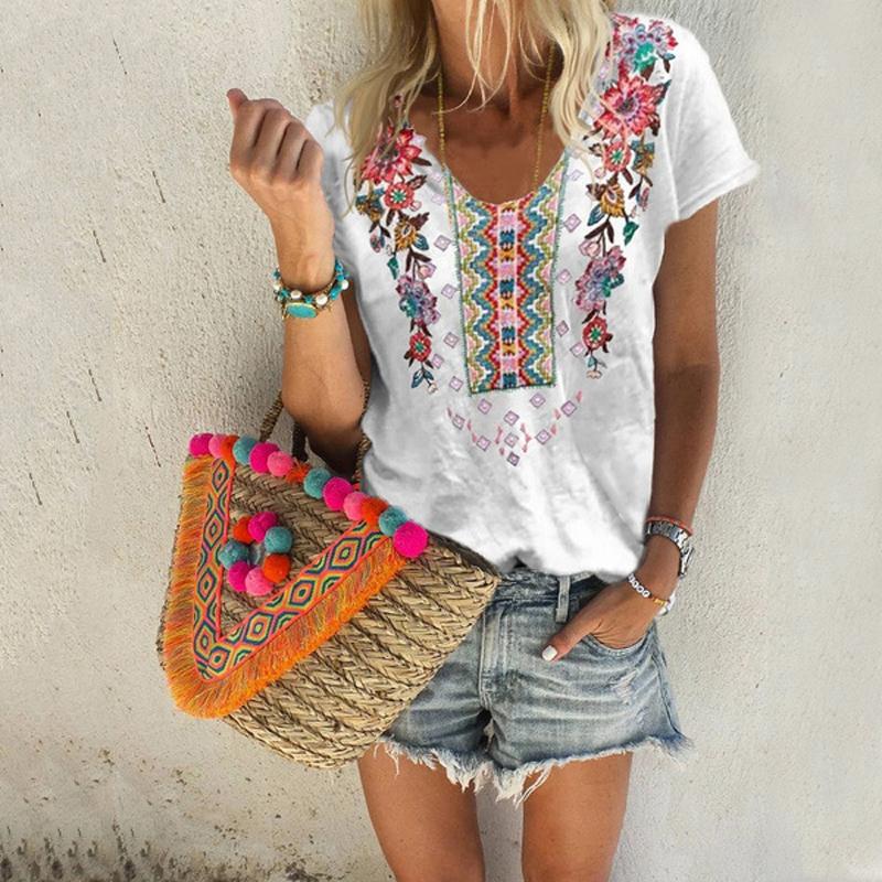 Bohemian Flower Embroidery T-shirt