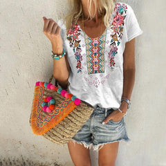 Bohemian Flower Embroidery T-shirt