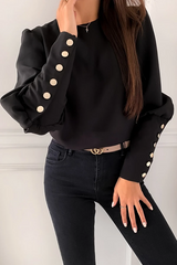Puff Sleeve Button Round Neck Blouse