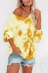 Tie Dye Skew Neck Long Sleeve Top