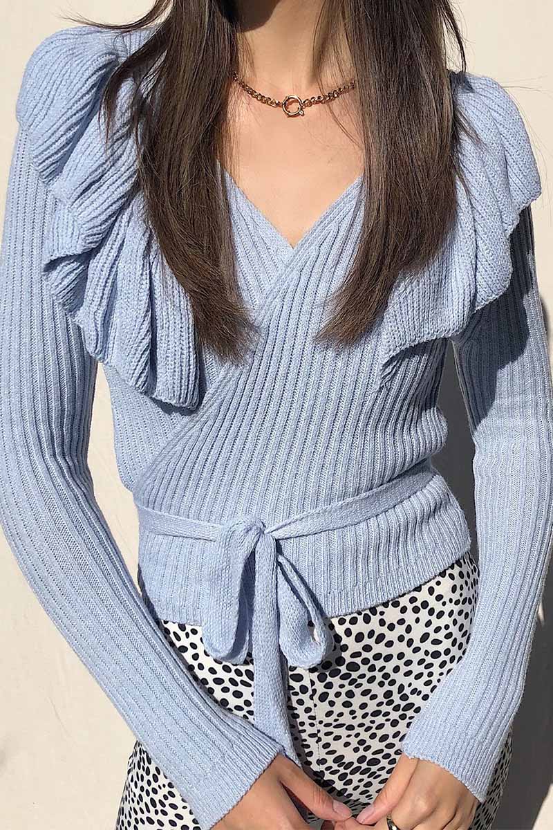 Sexy V-Neck Knitted Lace-up Sweater