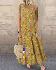 Retro Floral Cotton Maxi Dress