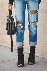 Ripped Straight Denim Jeans