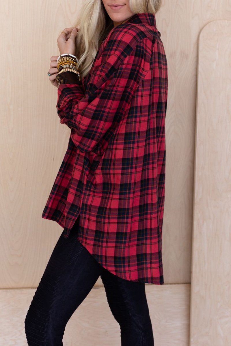 Casual Colorful Plaid Lapel Blouse