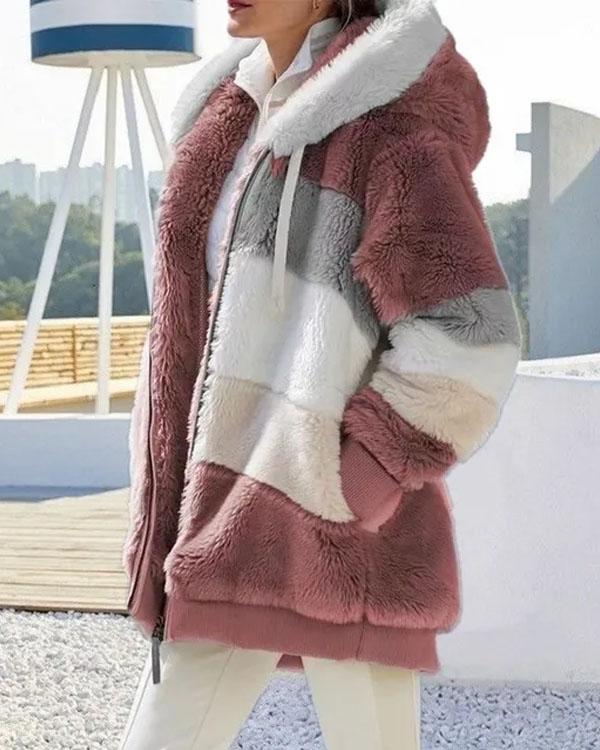 Thick Plush Plaid Worm Hoodie Coat