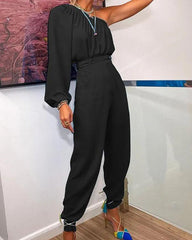 Chic Oblique Shoulder Jumpsuit
