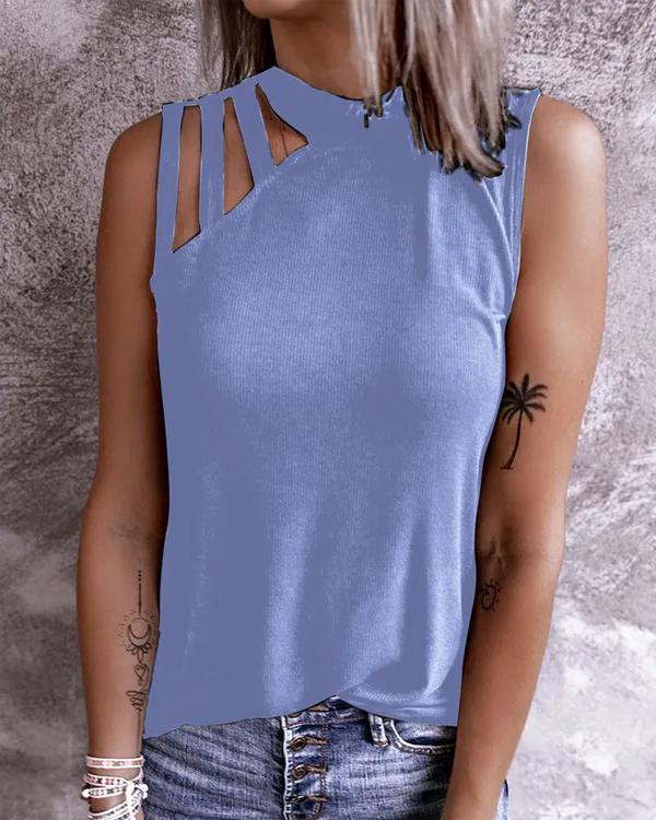 Cold Shoulder O Neck Tank Top