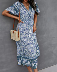 Casual Vintage Boho V-Neck Print Dress