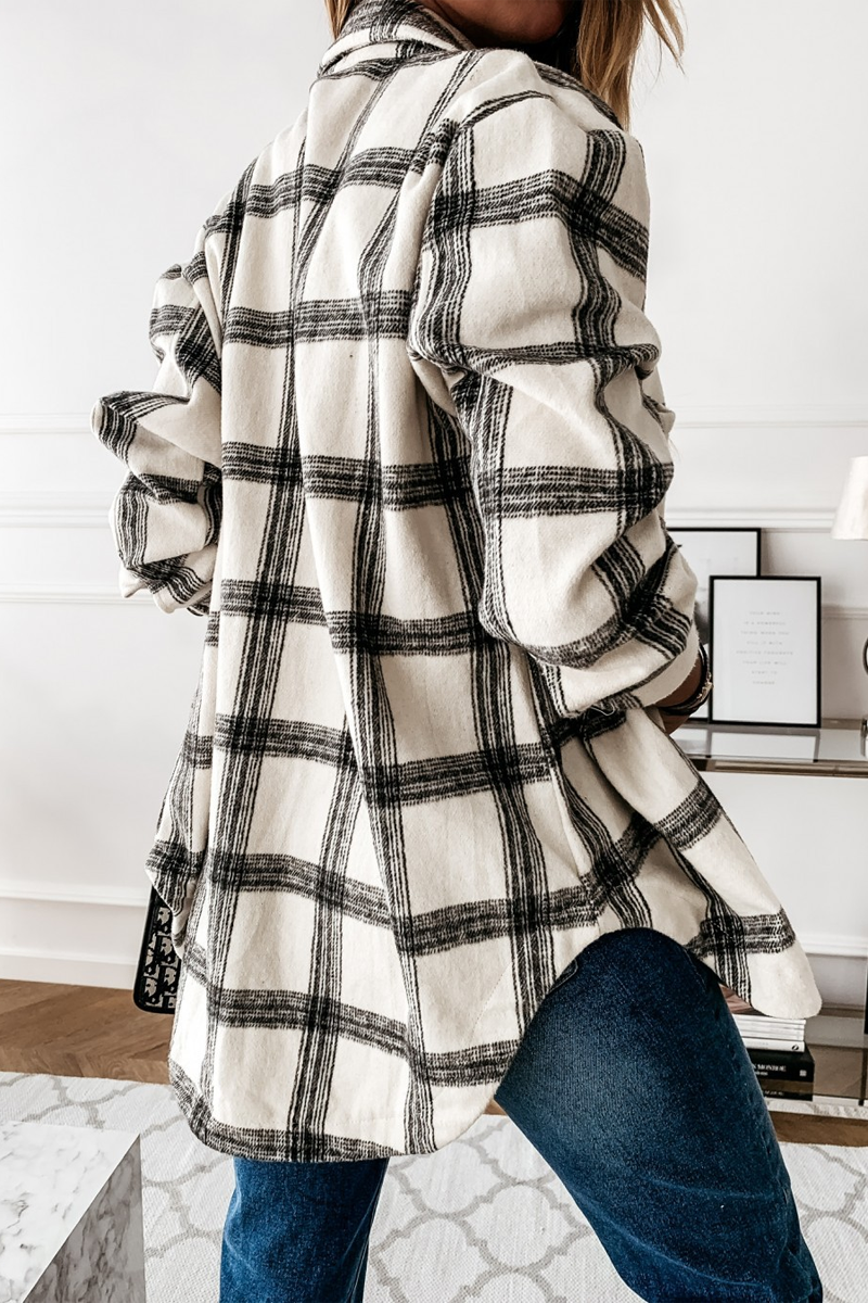 Vintage Plaid Print Button Blouse Coat