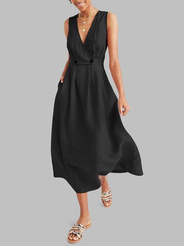 Sexy Elegant V Neck Solid Color Sleeveless Dress