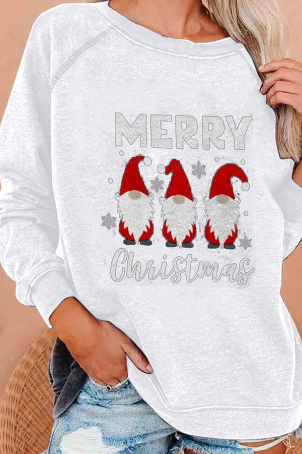 Cartoon Print Christmas Round Neck Sweatshirt