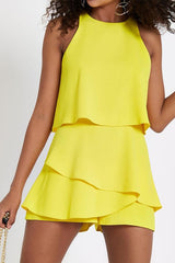 Chiffon Solid Color Flounced Sleeveless Casual Romper