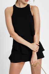 Chiffon Solid Color Flounced Sleeveless Casual Romper