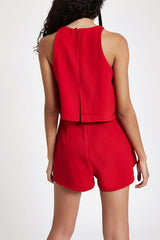 Chiffon Solid Color Flounced Sleeveless Casual Romper