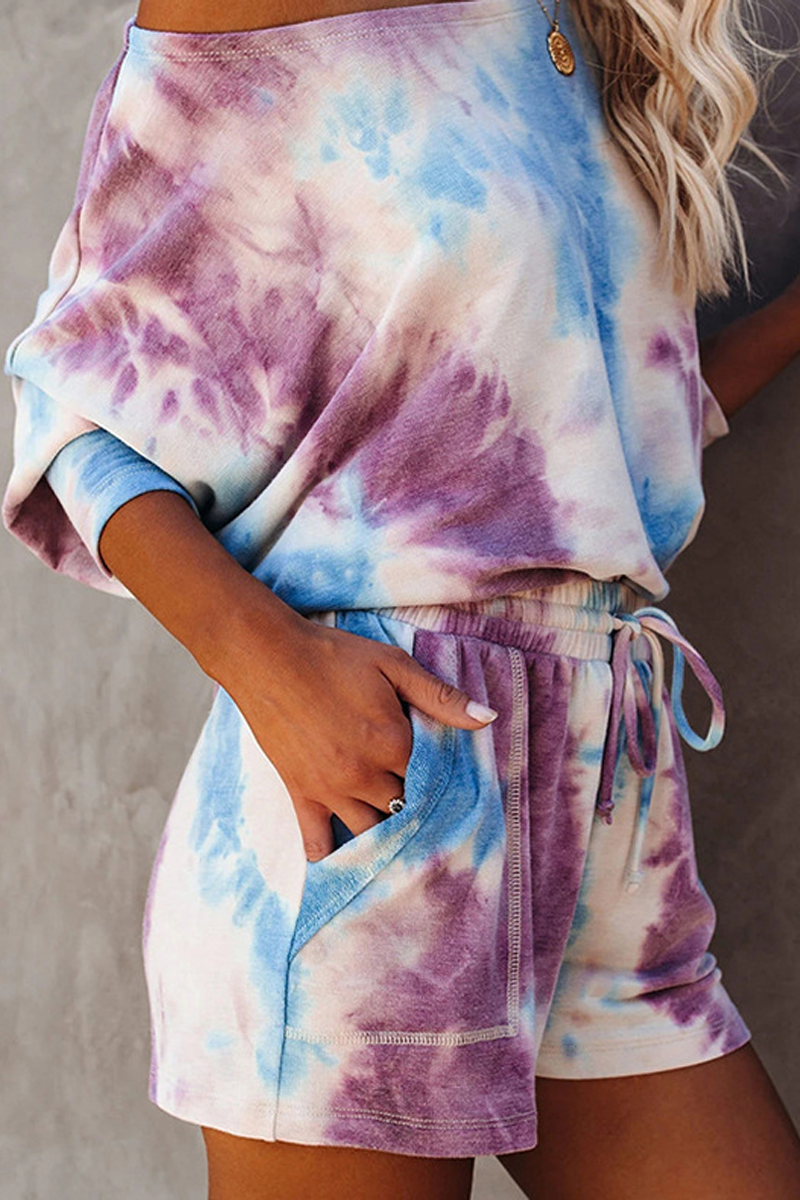 Tie Dye Drawstring Waist Two Pieces Sets