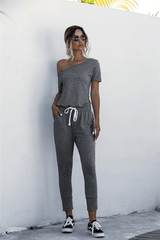 Fashion Off The Shoulder Solid Color Jumpsuit