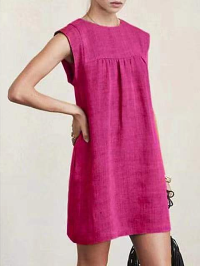 Women's Cotton Linen Sleeveless DressSolid Color Dress Knee Length Summer Daily Wear