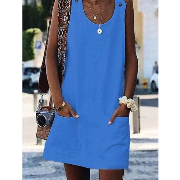 Round Neck Women  Shift Cotton-Blend Dresses