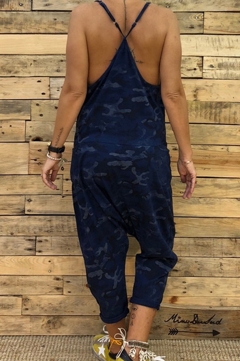 Camouflage Printed Halter Loose Jumpsuits