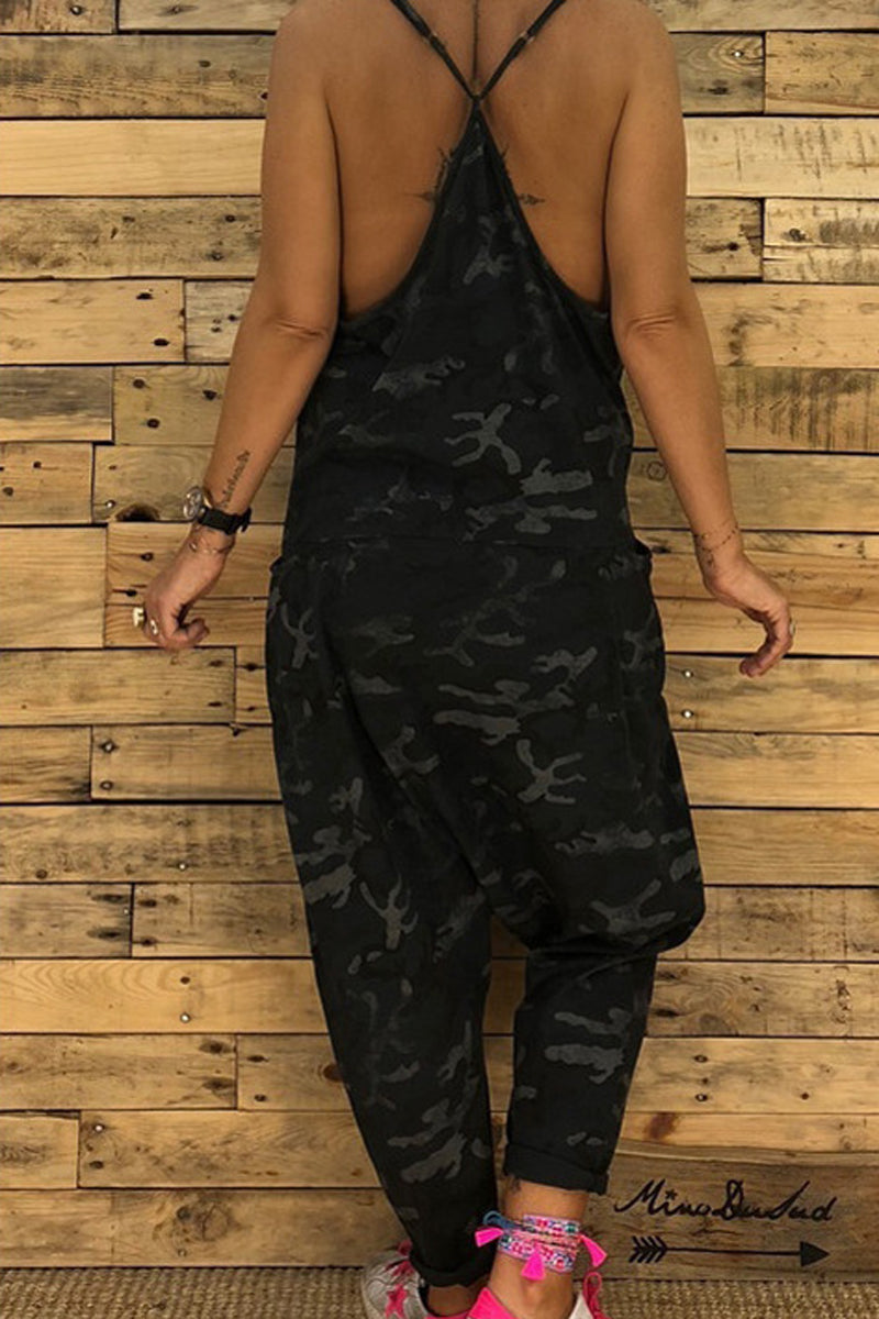 Camouflage Printed Halter Loose Jumpsuits