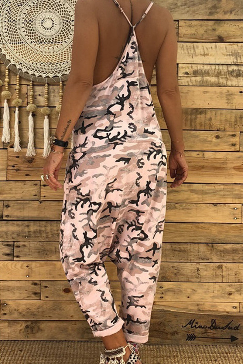 Camouflage Printed Halter Loose Jumpsuits