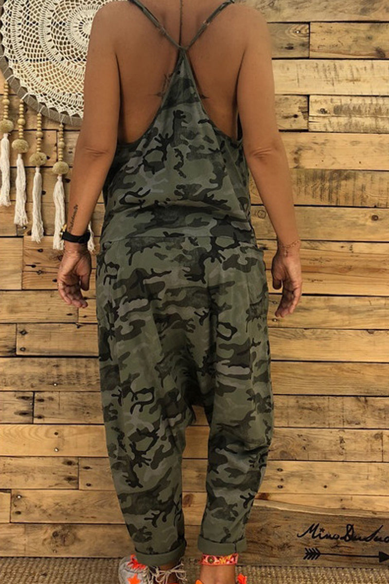 Camouflage Printed Halter Loose Jumpsuits