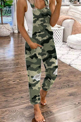 Camouflage Distressed Denim Plus Size Jumpsuit