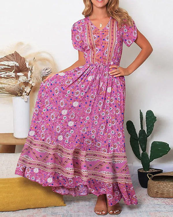 Casual Vintage Boho Print Dress