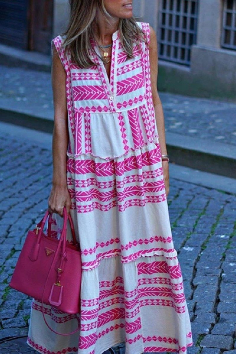 Bohemian V-Neck Sleeveless Maxi Dress