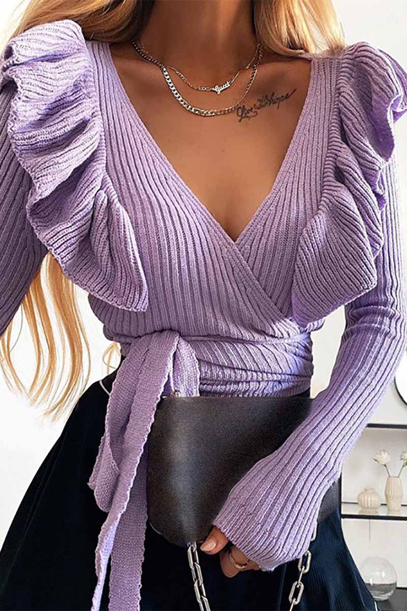 Sexy V-Neck Knitted Lace-up Sweater