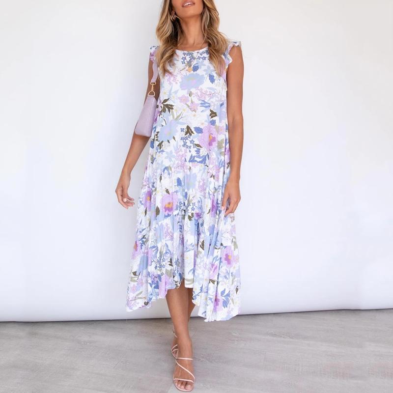 Ruffle Shoulder Floral Print Dress