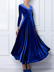 Women's Sheath Dress Maxi long Dress Black Purple Wine Green Royal Blue Long Sleeve Solid Colored V Neck Hot Velvet S M L XL XXL 3XL / Plus Size