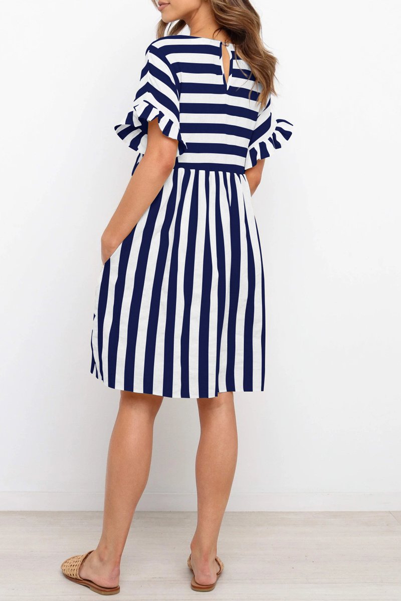 Ruffle Sleeve Stripe Print Dress